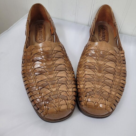 Men's Sunsteps Hand Woven Brown Leather Slip on Shoes SZ 12 - Picture 1 of 5